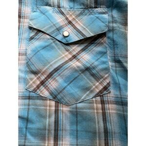 WRANGLER Western Fashion Pearl Snap Shirt Men's 2XL Blue Plaid Cowboy Shrt Sleev
